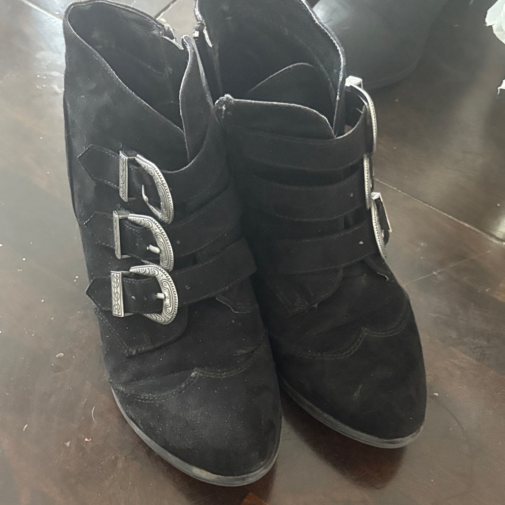 SO Triple Buckle Black Ankle Booties